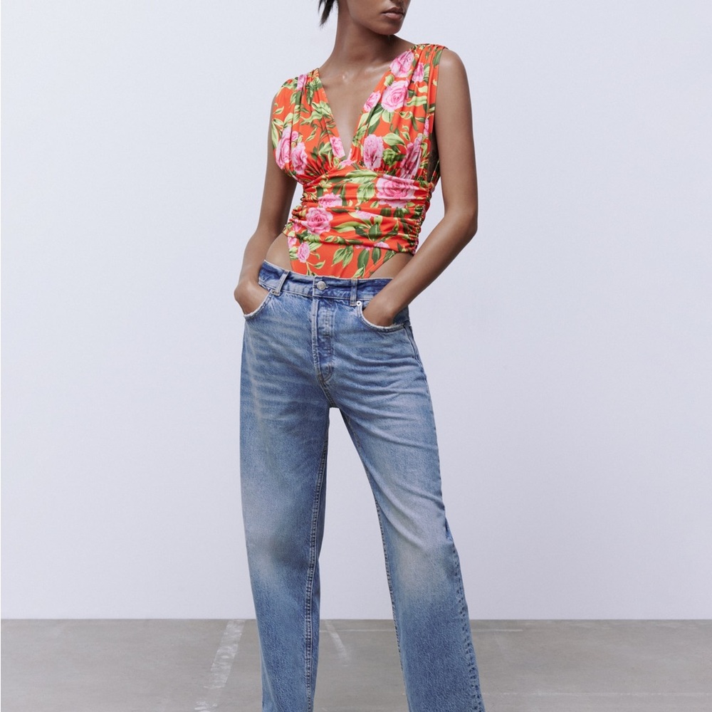 ZARA PRINTED DRAPED BODYSUIT